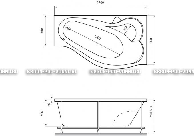Акриловая ванна Relisan Isabella 170x90x60 – купить по цене 24130 руб. в интернет-магазине в городе Рязань картинка 4