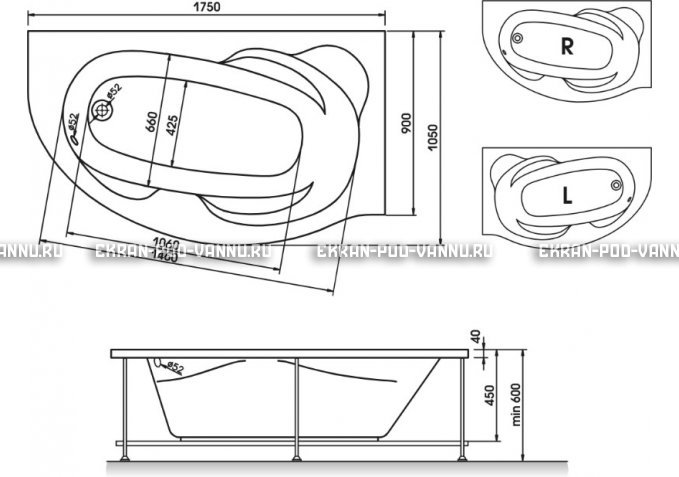 Акриловая ванна Relisan Liliya 175x90 – купить по цене 24570 руб. в интернет-магазине в городе Рязань картинка 3