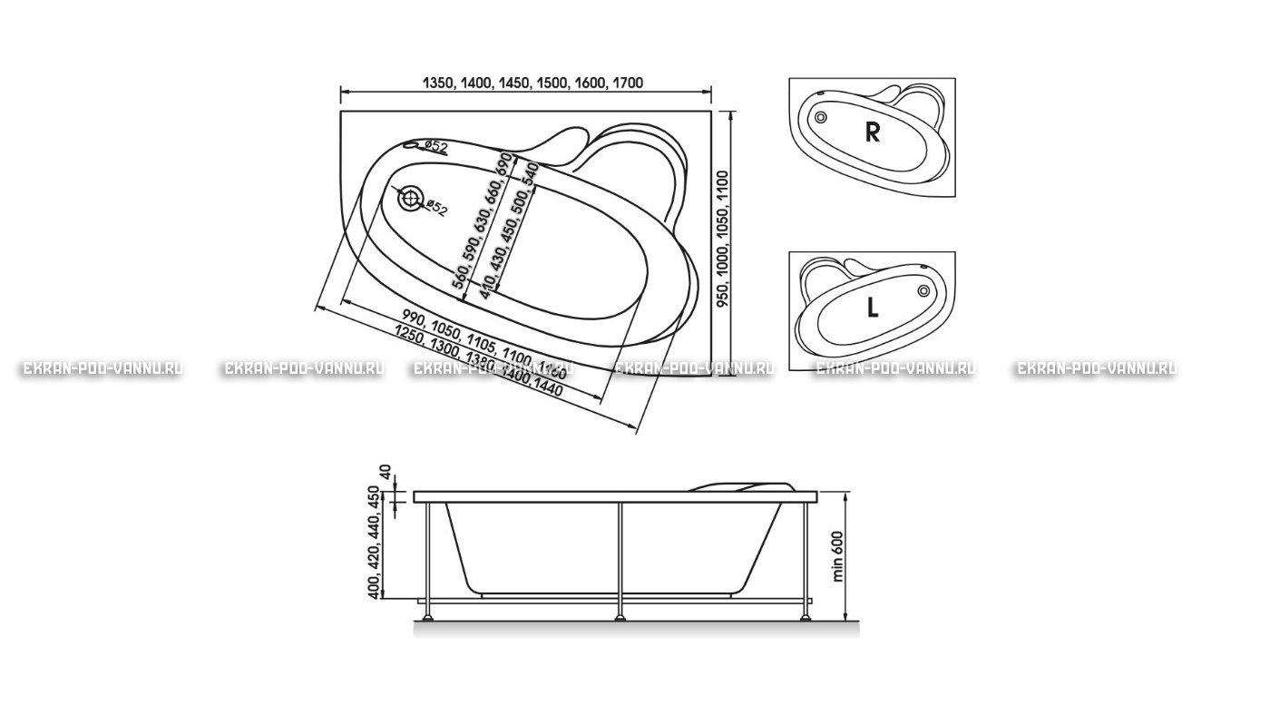 Акриловая ванна Relisan Ariadna 150x100 – купить по цене 25650 руб. в интернет-магазине в городе Рязань картинка 10