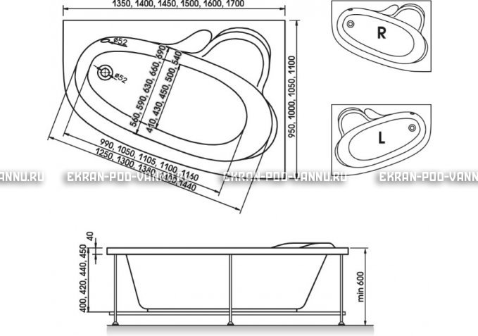 Акриловая ванна Relisan Ariadna 150x100 – купить по цене 25650 руб. в интернет-магазине в городе Рязань картинка 3