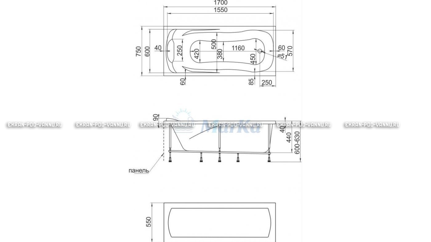 Акриловая ванна 1MarKa Calypso 170x75 – купить по цене 13950 руб. в интернет-магазине в городе Рязань картинка 22