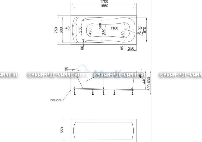 Акриловая ванна 1MarKa Calypso 170x75 – купить по цене 13950 руб. в интернет-магазине в городе Рязань картинка 7