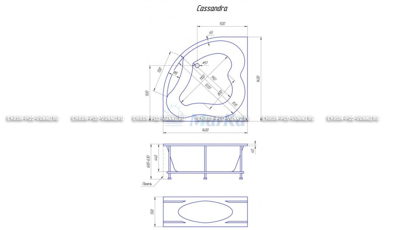 Акриловая ванна 1MarKa Cassandra 140x140 – купить по цене 18620 руб. в интернет-магазине в городе Рязань картинка 19