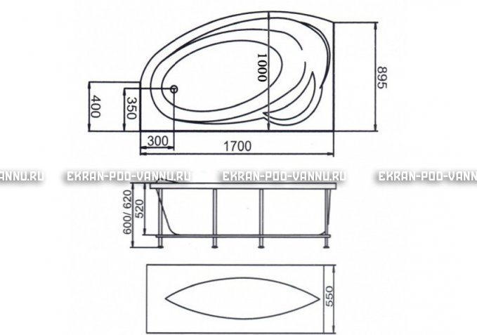 Акриловая ванна 1MarKa Julianna 170x100 – купить по цене 21320 руб. в интернет-магазине в городе Рязань картинка 3