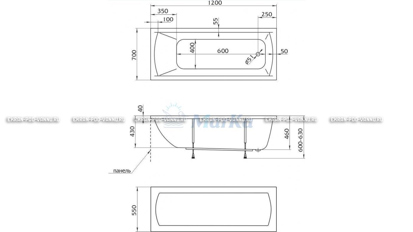 Акриловая ванна 1MarKa Modern 120x70 – купить по цене 7600 руб. в интернет-магазине в городе Рязань картинка 13