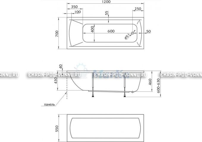 Акриловая ванна 1MarKa Modern 120x70 – купить по цене 7600 руб. в интернет-магазине в городе Рязань картинка 4