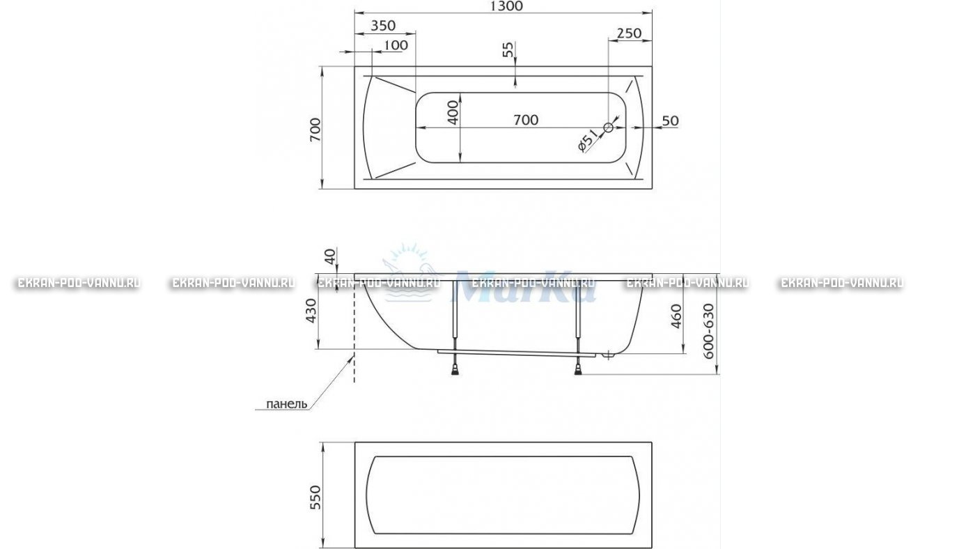 Акриловая ванна 1MarKa Modern 130x70 – купить по цене 8620 руб. в интернет-магазине в городе Рязань картинка 16