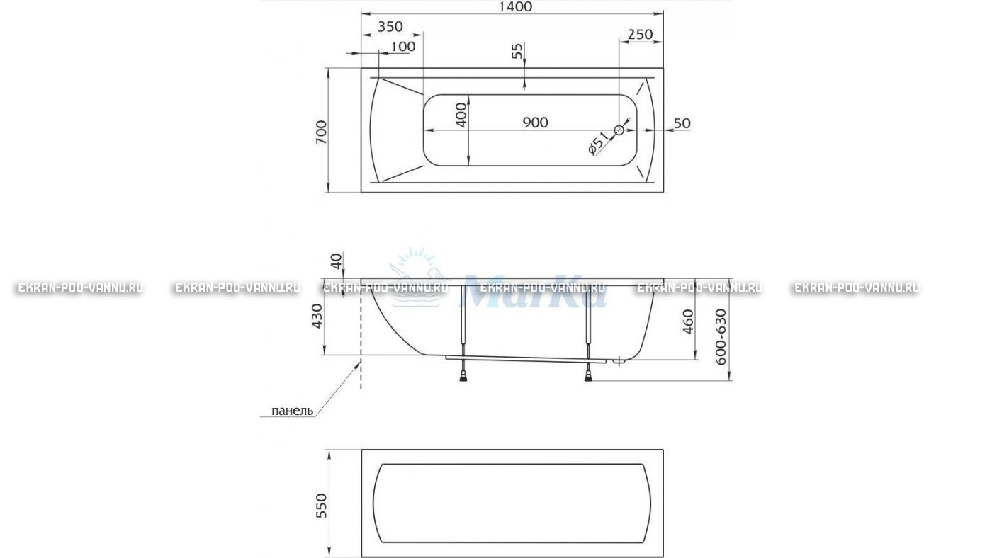 Акриловая ванна 1MarKa Modern 140x70 – купить по цене 8910 руб. в интернет-магазине в городе Рязань картинка 16