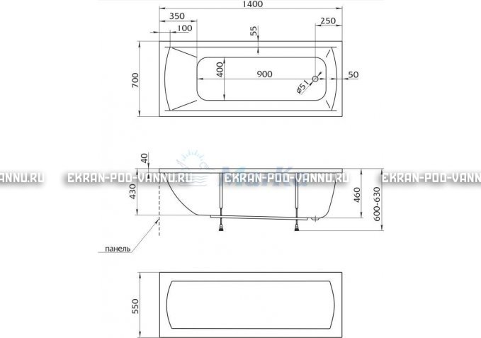 Акриловая ванна 1MarKa Modern 140x70 – купить по цене 8910 руб. в интернет-магазине в городе Рязань картинка 5