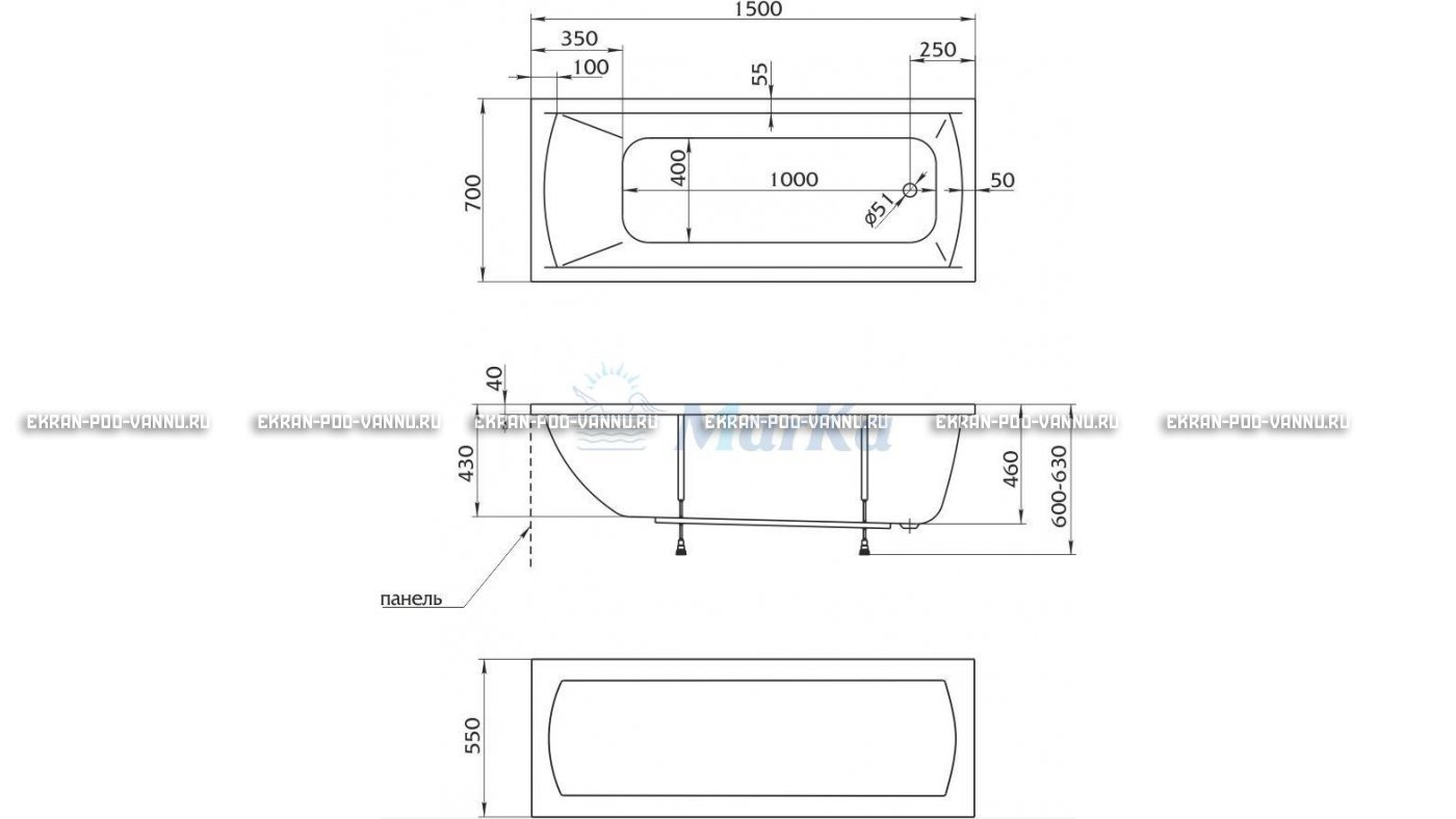 Акриловая ванна 1MarKa Modern 150x70 – купить по цене 9210 руб. в интернет-магазине в городе Рязань картинка 13
