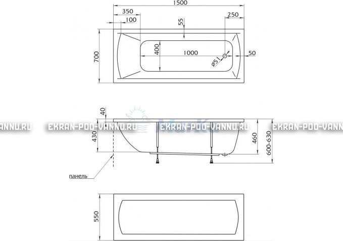 Акриловая ванна 1MarKa Modern 150x70 – купить по цене 9210 руб. в интернет-магазине в городе Рязань картинка 4