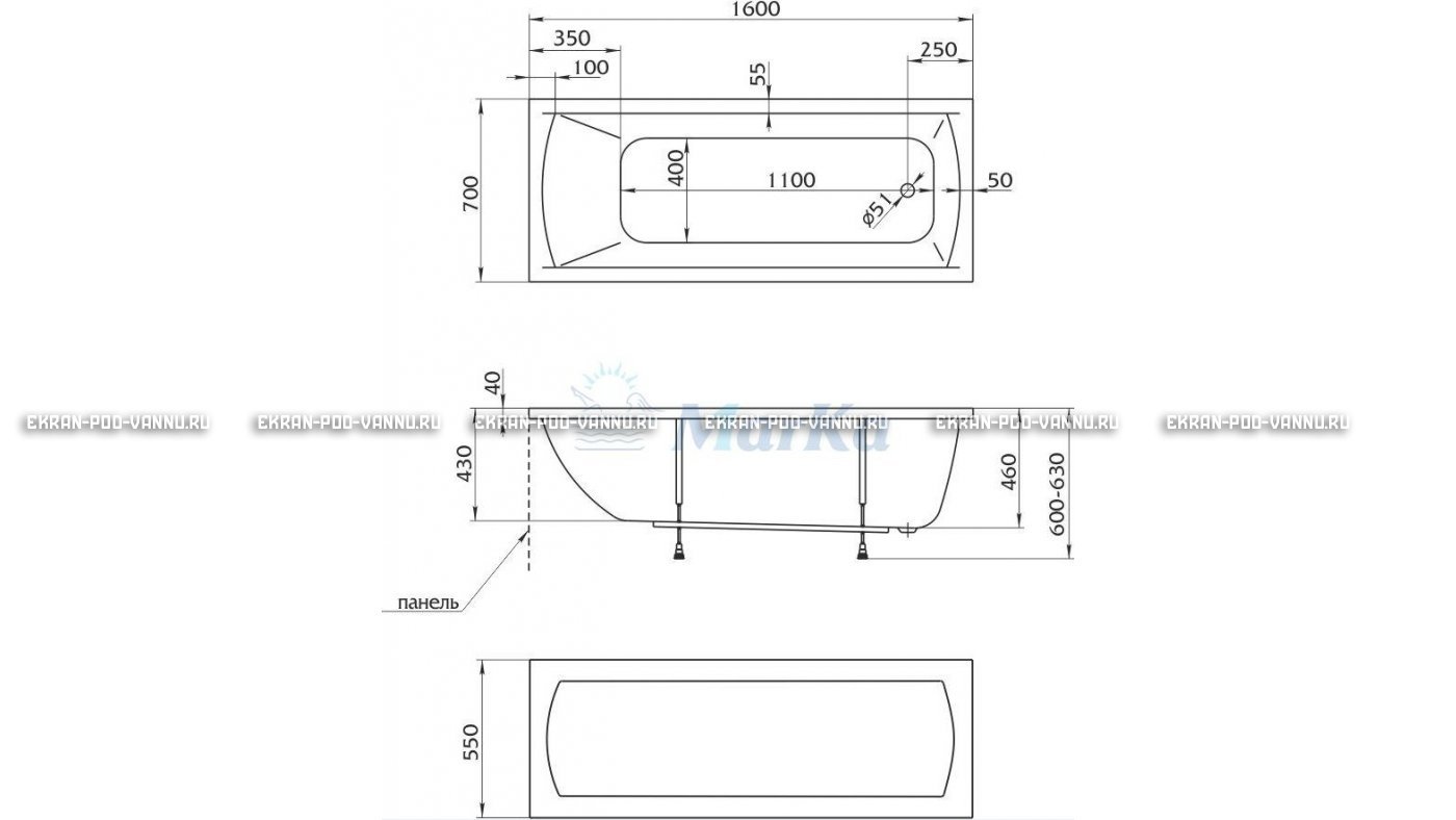 Акриловая ванна 1MarKa Modern 160x70 – купить по цене 9410 руб. в интернет-магазине в городе Рязань картинка 16