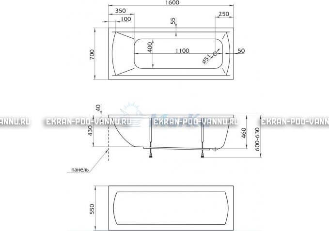 Акриловая ванна 1MarKa Modern 160x70 – купить по цене 9410 руб. в интернет-магазине в городе Рязань картинка 5
