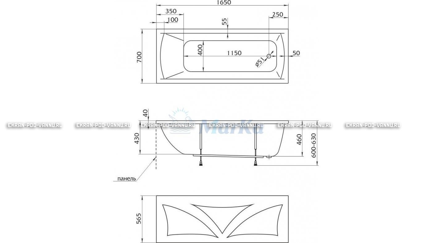Акриловая ванна 1MarKa Modern 165x70 – купить по цене 9810 руб. в интернет-магазине в городе Рязань картинка 16