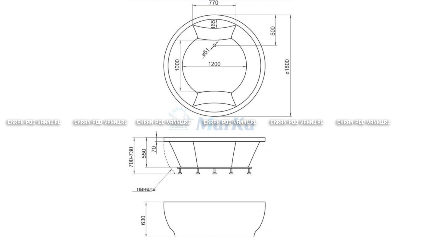 Акриловая ванна 1MarKa Omega 180x180  – купить по цене 42450 руб. в интернет-магазине в городе Рязань картинка 13
