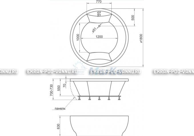 Акриловая ванна 1MarKa Omega 180x180  – купить по цене 42450 руб. в интернет-магазине в городе Рязань картинка 4