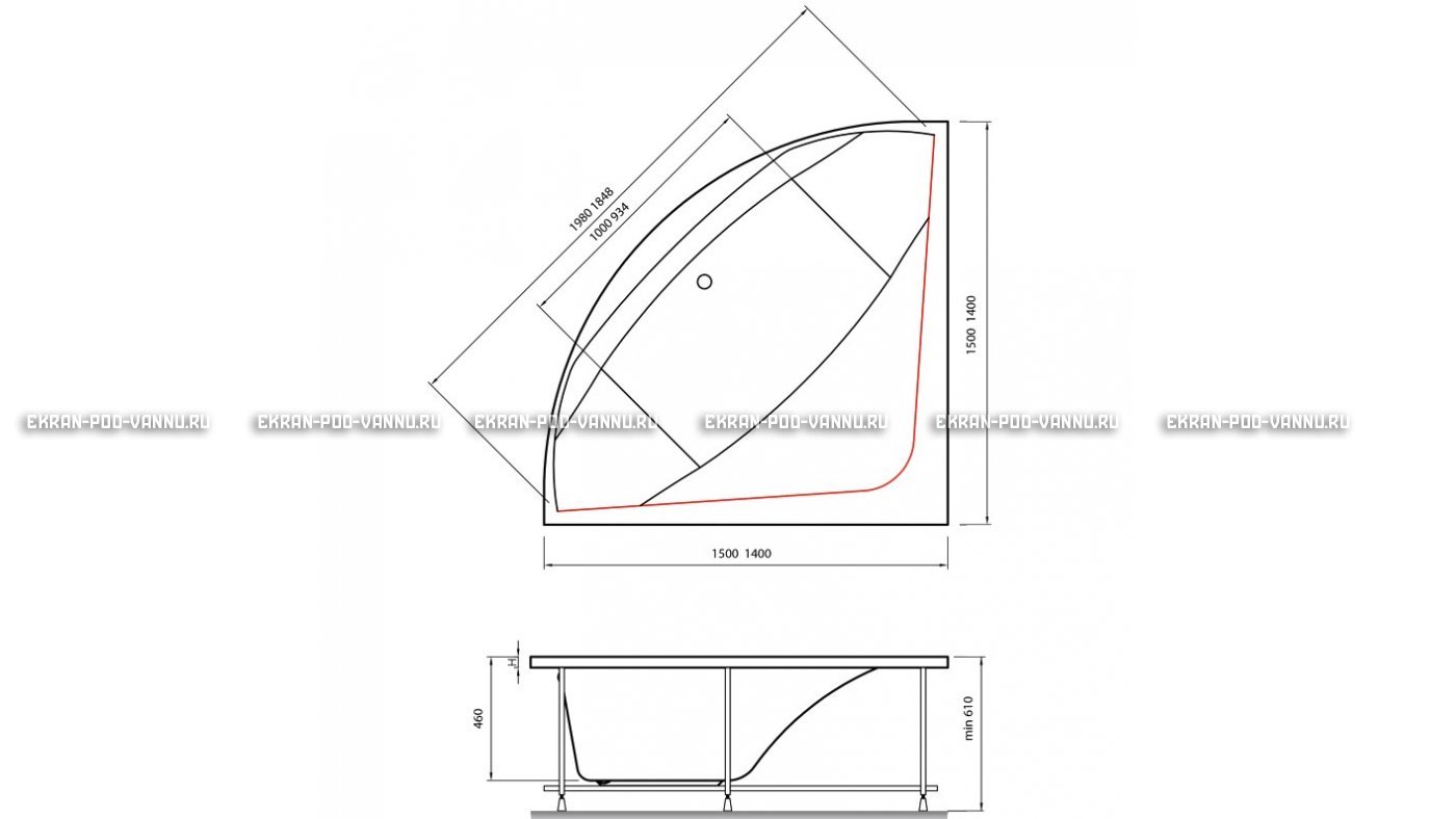 Акриловая ванна Vayer Boomerang 150x150 – купить по цене 59550 руб. в интернет-магазине в городе Рязань картинка 15