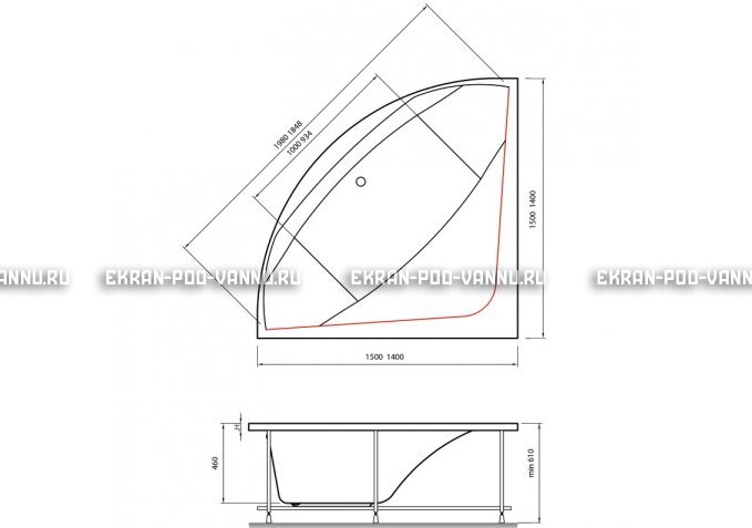 Акриловая ванна Vayer Boomerang 150x150 – купить по цене 59550 руб. в интернет-магазине в городе Рязань картинка 4