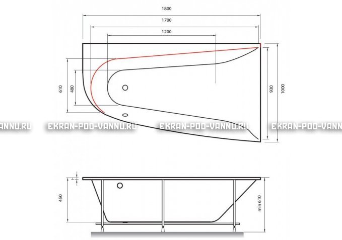 Акриловая ванна Vayer Boomerang 180x100 – купить по цене 53030 руб. в интернет-магазине в городе Рязань картинка 2