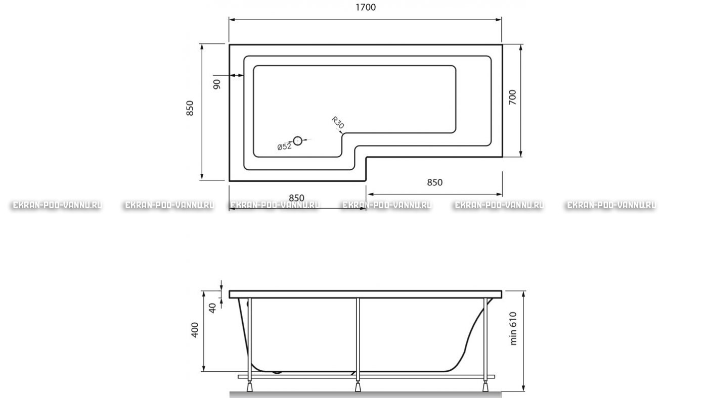 Акриловая ванна Vayer Options 170х70/85 – купить по цене 24110 руб. в интернет-магазине в городе Рязань картинка 13