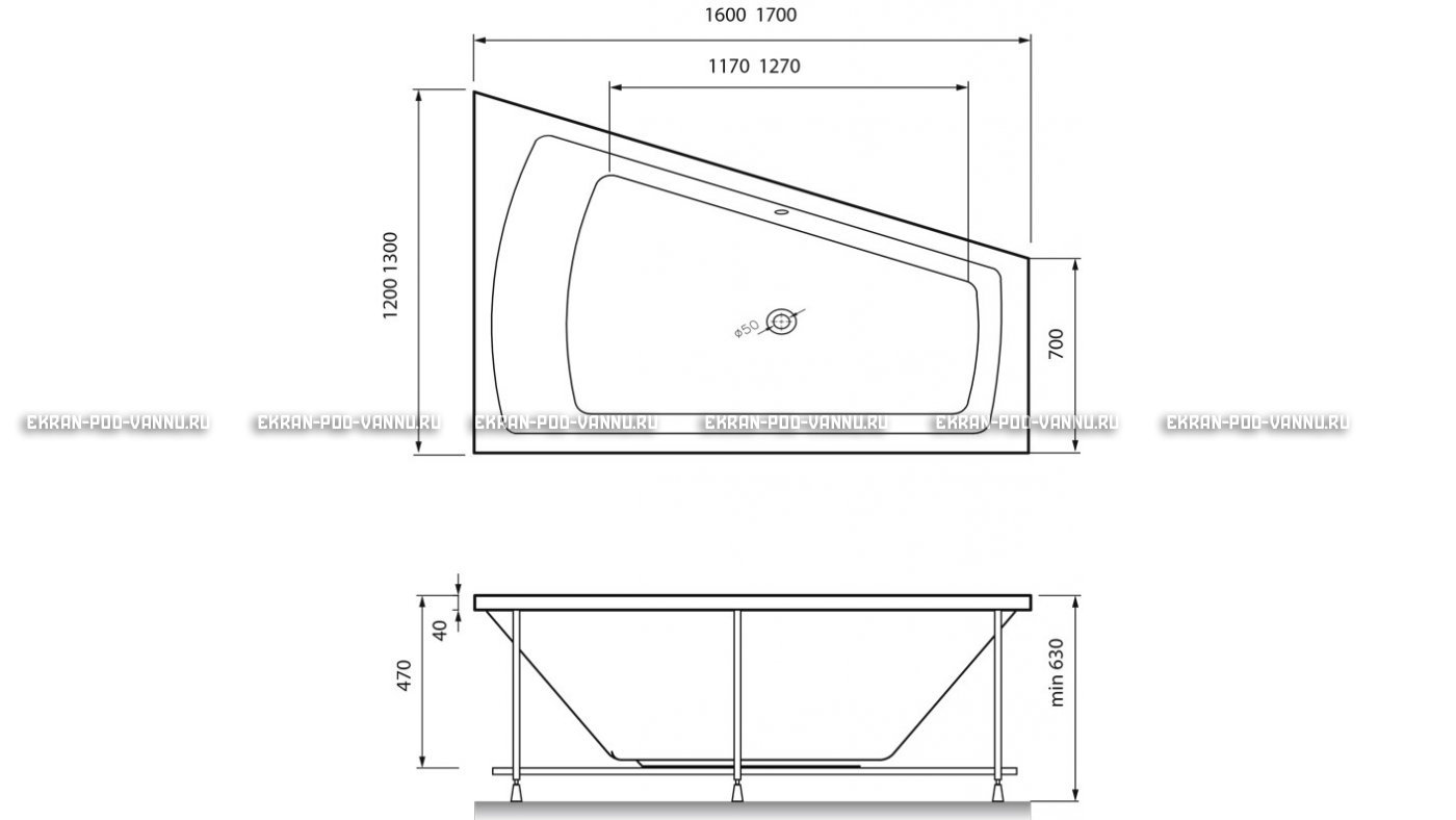 Акриловая ванна Vayer Trinitiy 170x130 – купить по цене 32590 руб. в интернет-магазине в городе Рязань картинка 13