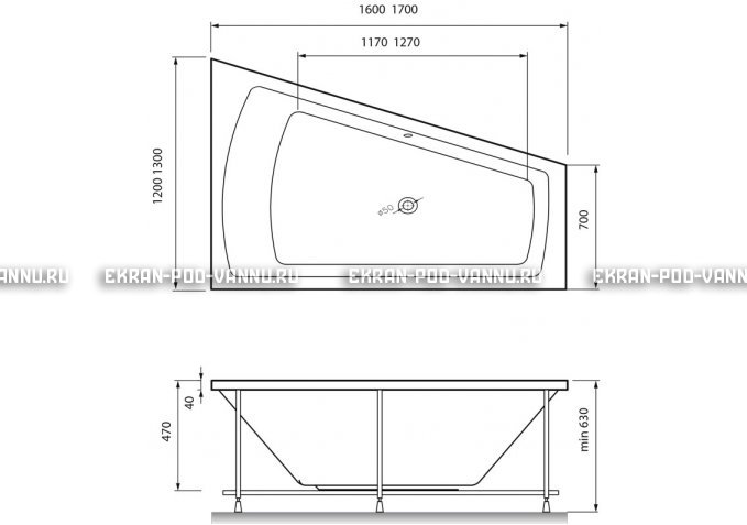 Акриловая ванна Vayer Trinitiy 170x130 – купить по цене 32590 руб. в интернет-магазине в городе Рязань картинка 4